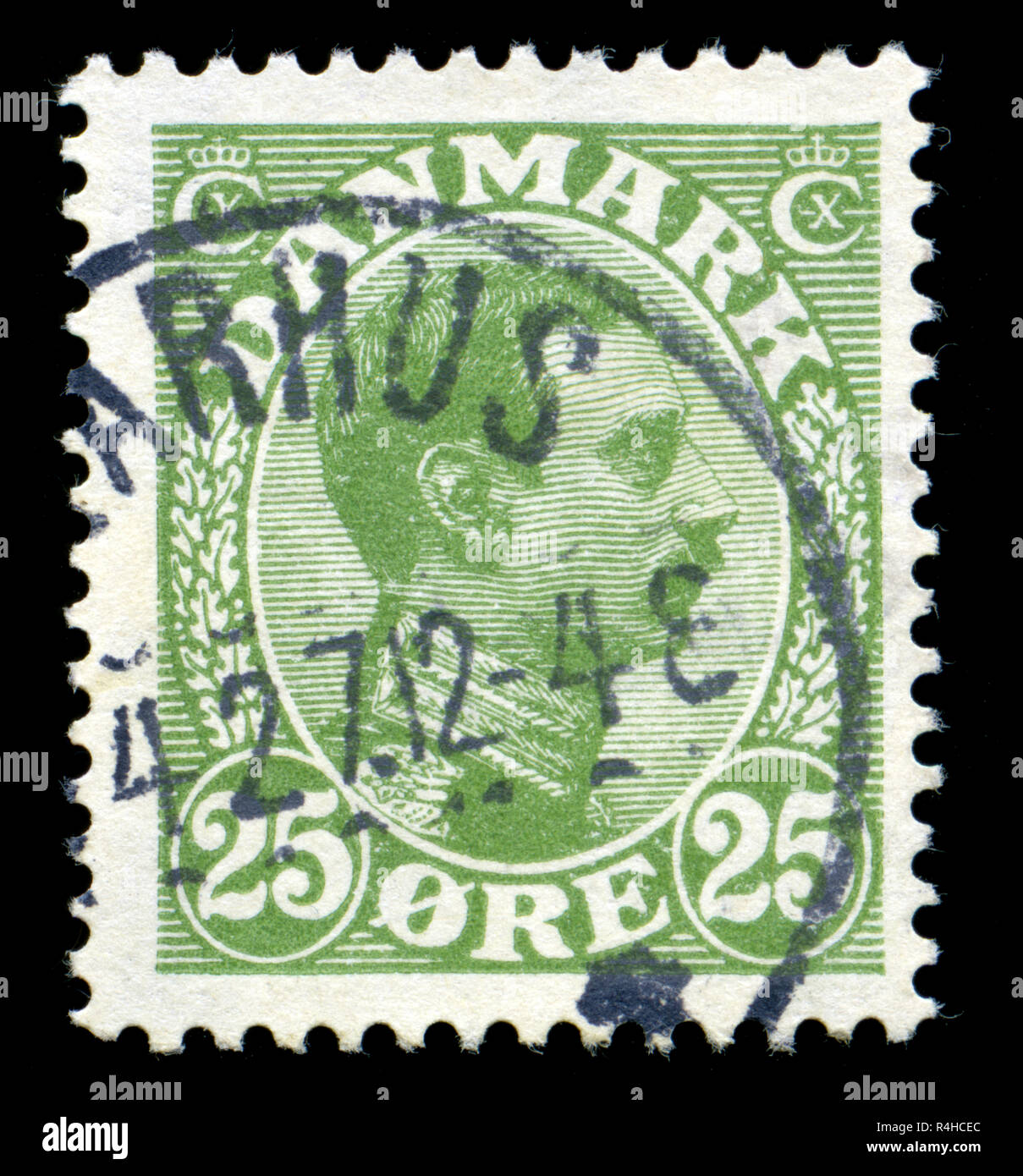 Postmarked stamp from Denmark in the King Christian X series issued in 1925 Stock Photo