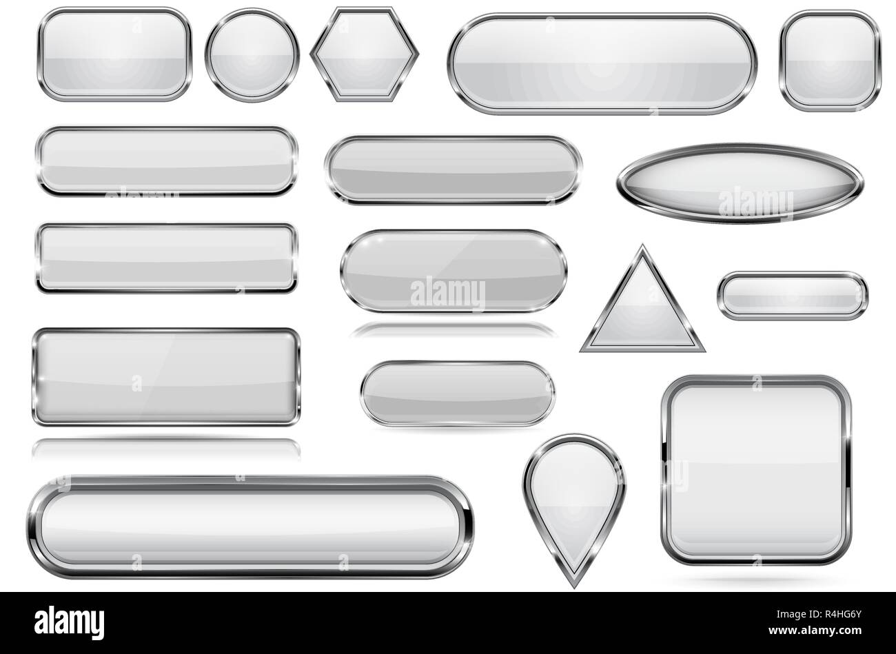 White glass 3d buttons with chrome frame. Collection Stock Vector Image ...