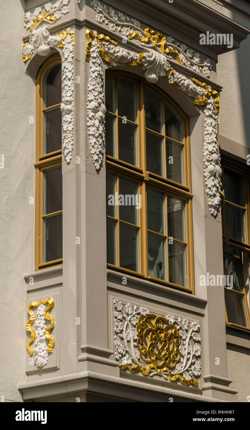 Dresden, Bay window in the reconstructed Boseschen house, Erker am rekonstruierten Boseschen Haus Stock Photo