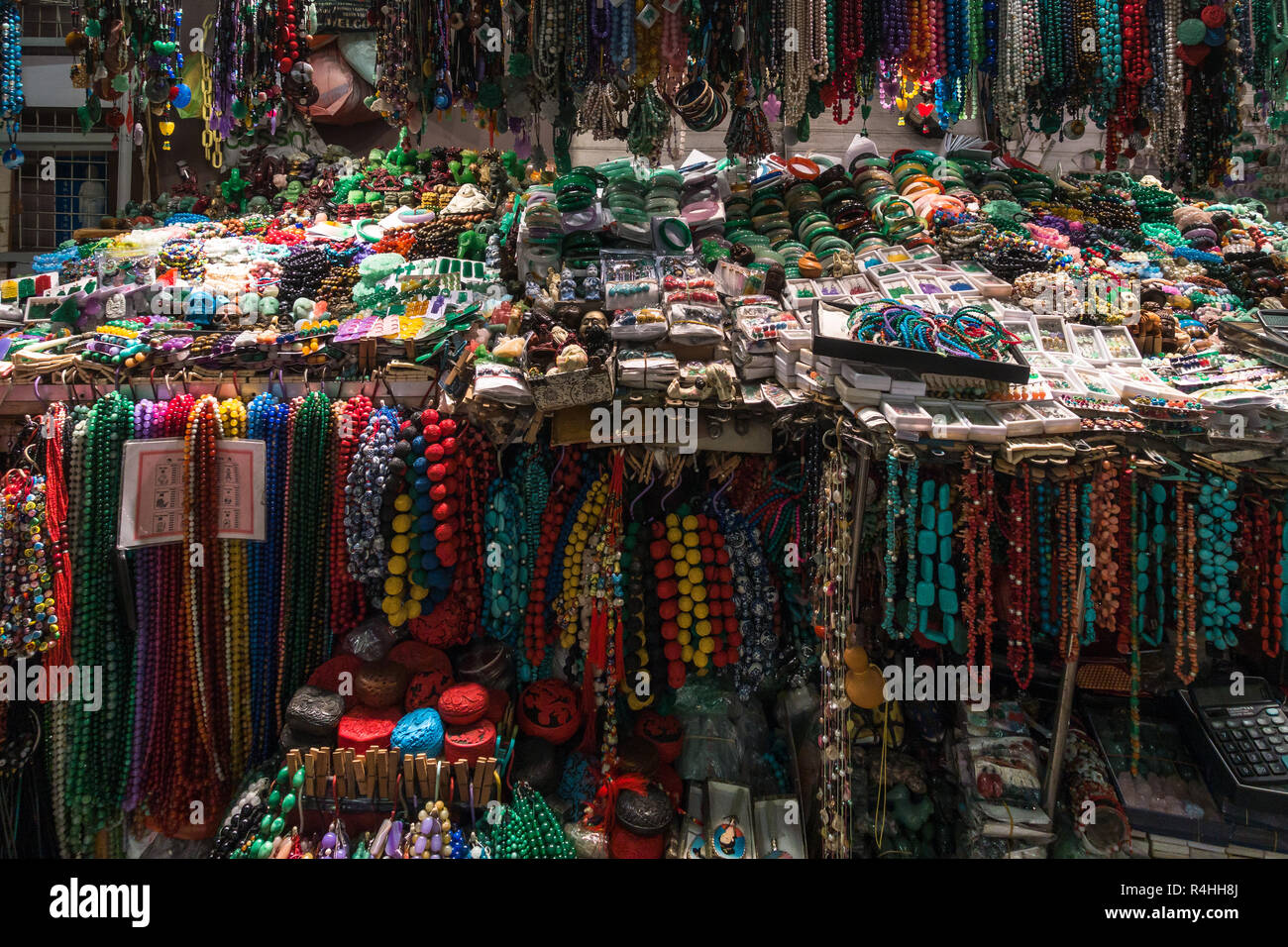 A stall selling necklaces and bracelets at Hong Kong Jade market Stock ...