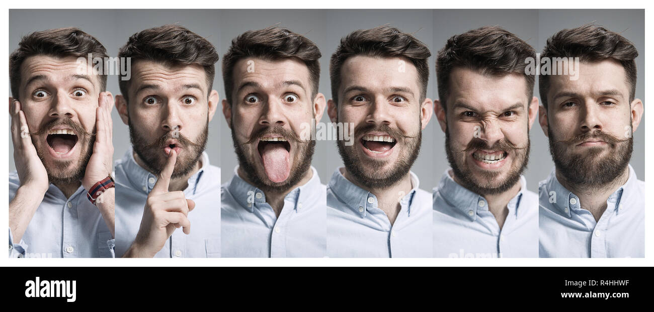 Collage of happy and surprised emotions Stock Photo