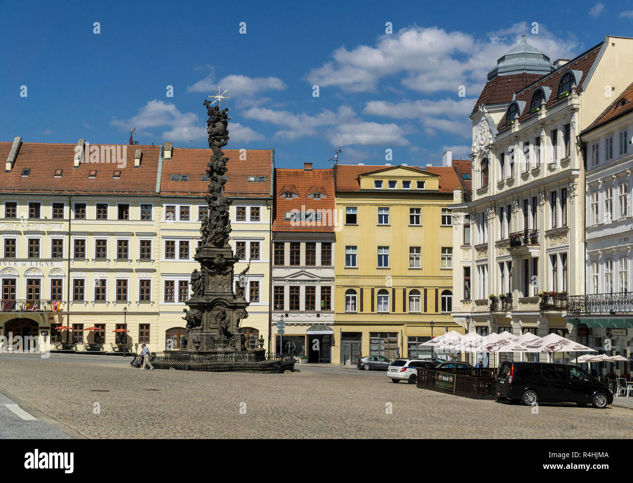 Kurort Teplice, Castle square with plague column, Schlossplatz mit Pestsäule Stock Photo