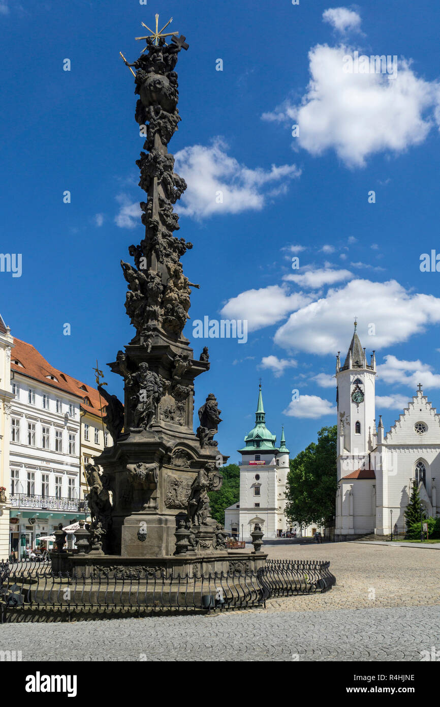 Kurort Teplice, Castle square, plague column and churches, Schlossplatz, Pestsäule und Kirchen Stock Photo