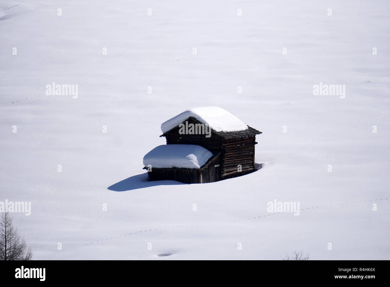 Isolated wood mountain house cabin hut covered by snow Stock Photo - Alamy