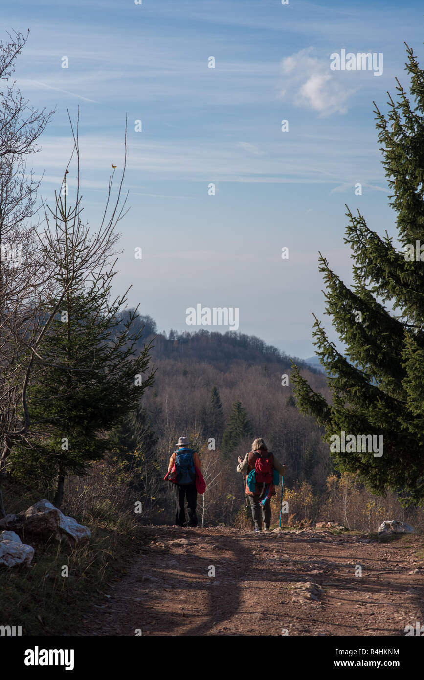 Two women hiking in mountains hi-res stock photography and images - Alamy