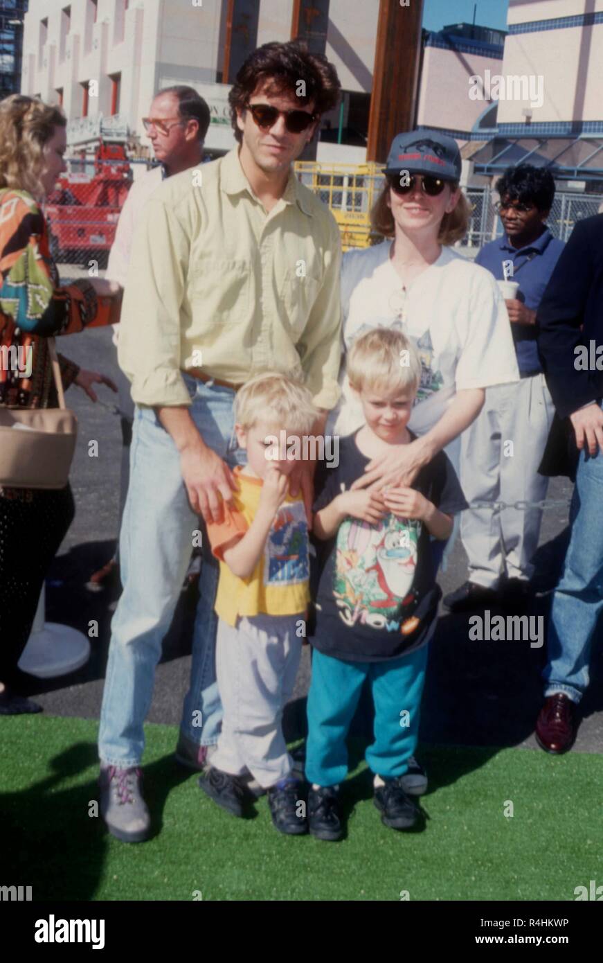 universal city ca march 6 actor scott valentine and son trevin john valentine and guests attend teenage mutant ninja turtles iii premiere on march 6 1993 at cineplex odeon cinema in