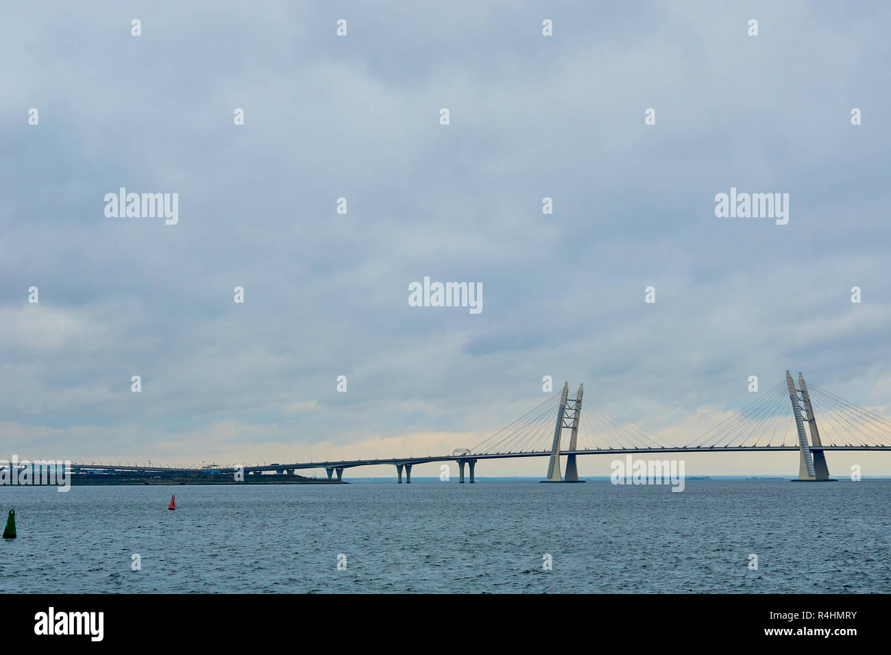 bridge over the river in cloudy weather in St. Petersburg Stock Photo