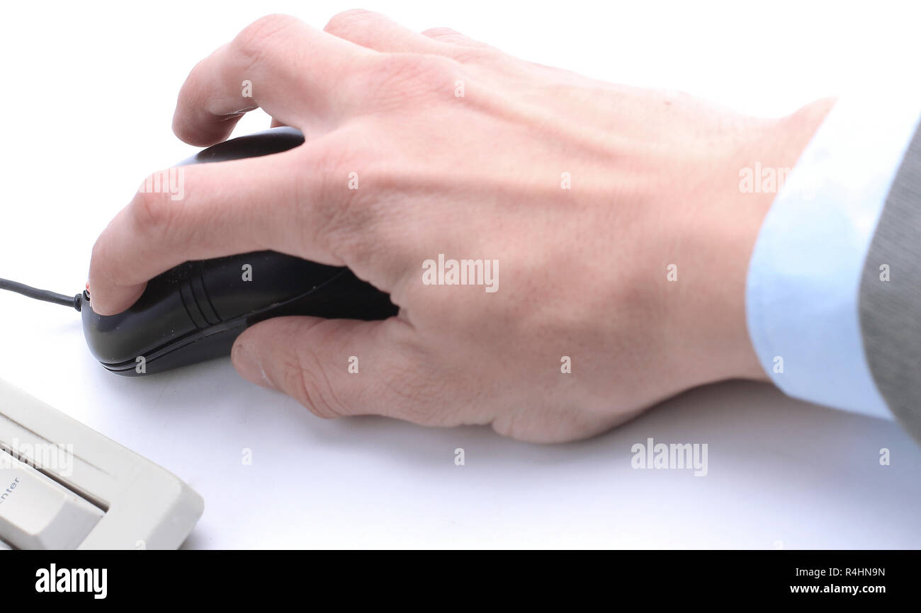 closeup . man working on an old keyboard Stock Photo
