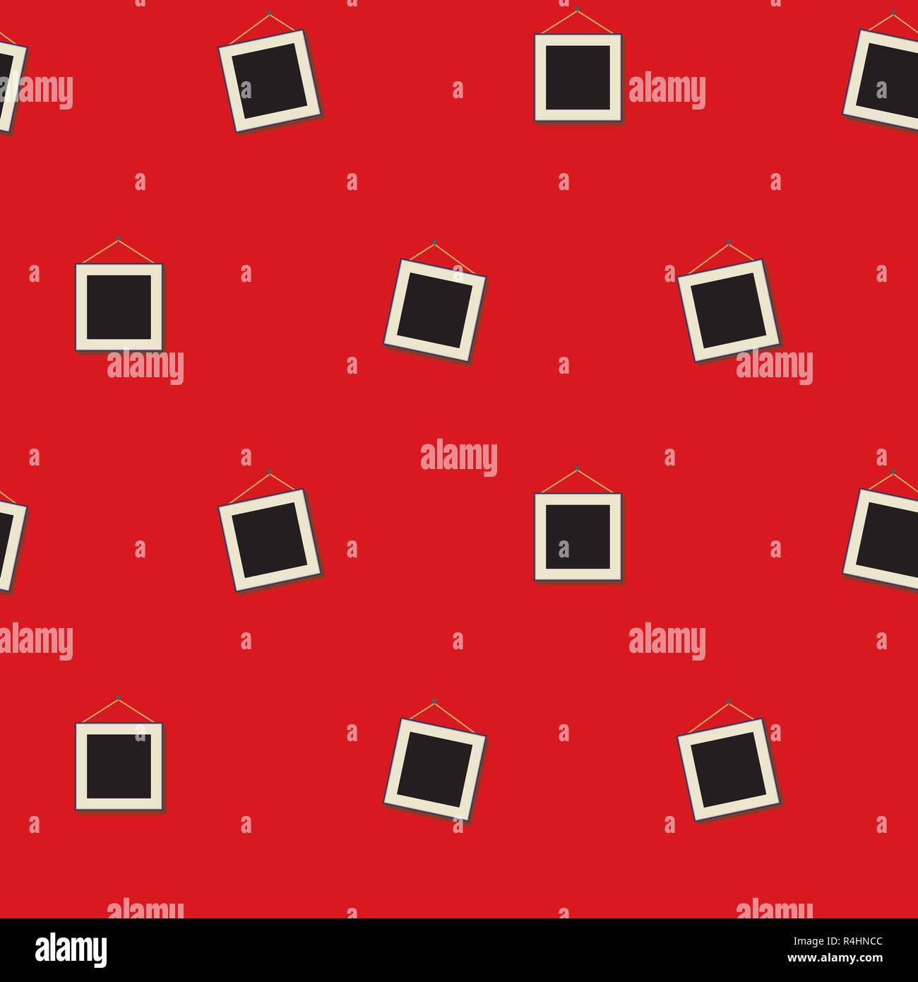 Seamless pattern of the black square picture on red background Stock Vector