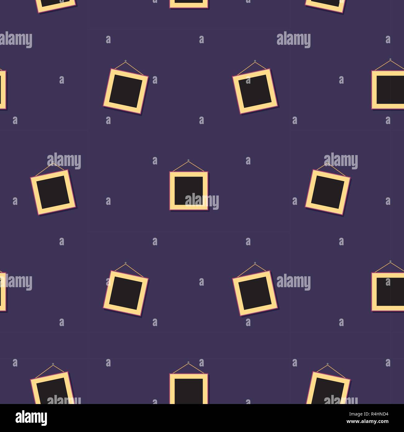 Seamless pattern of the black square picture on violet background Stock Vector