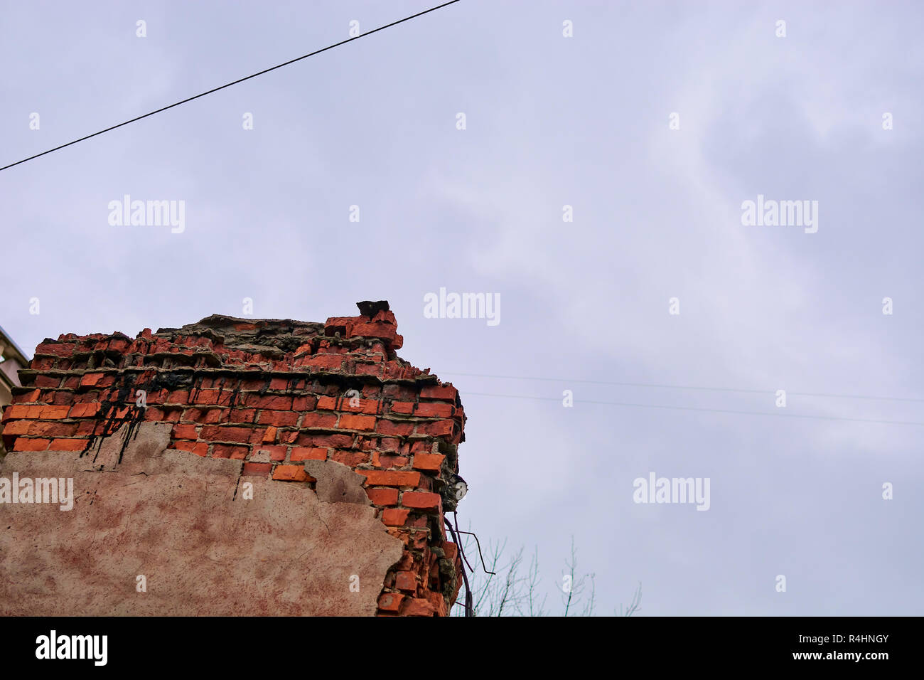 brick tower at the old building against the sky on a cloudy day Stock ...