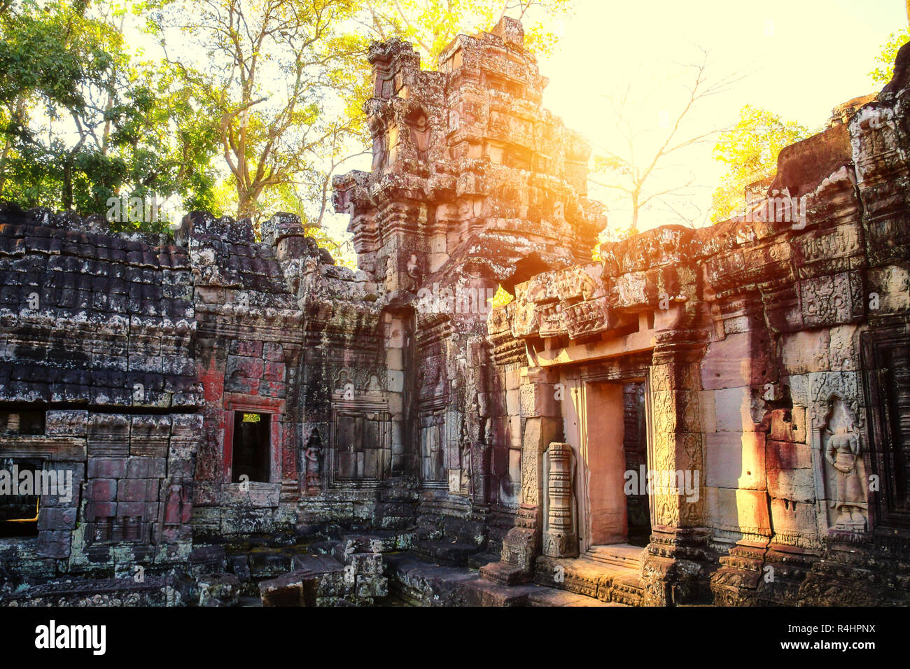 Banteay Kdei temple is Khmer ancient temple in complex Angkor Wat in Siem Reap, Cambodia in a summer day Stock Photo