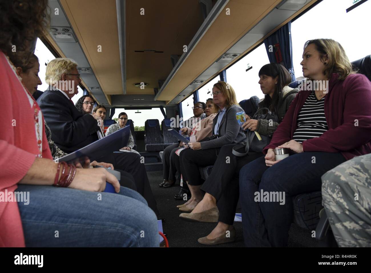 Spouses of 86th Airlift Wing command leadership attend the 86 AW Commander’s Mission Support Group Immersion on Ramstein Air Base, Germany, Oct. 2, 2018. Nine spouses attended the immersion, touring multiple facilities across Ramstein. Stock Photo