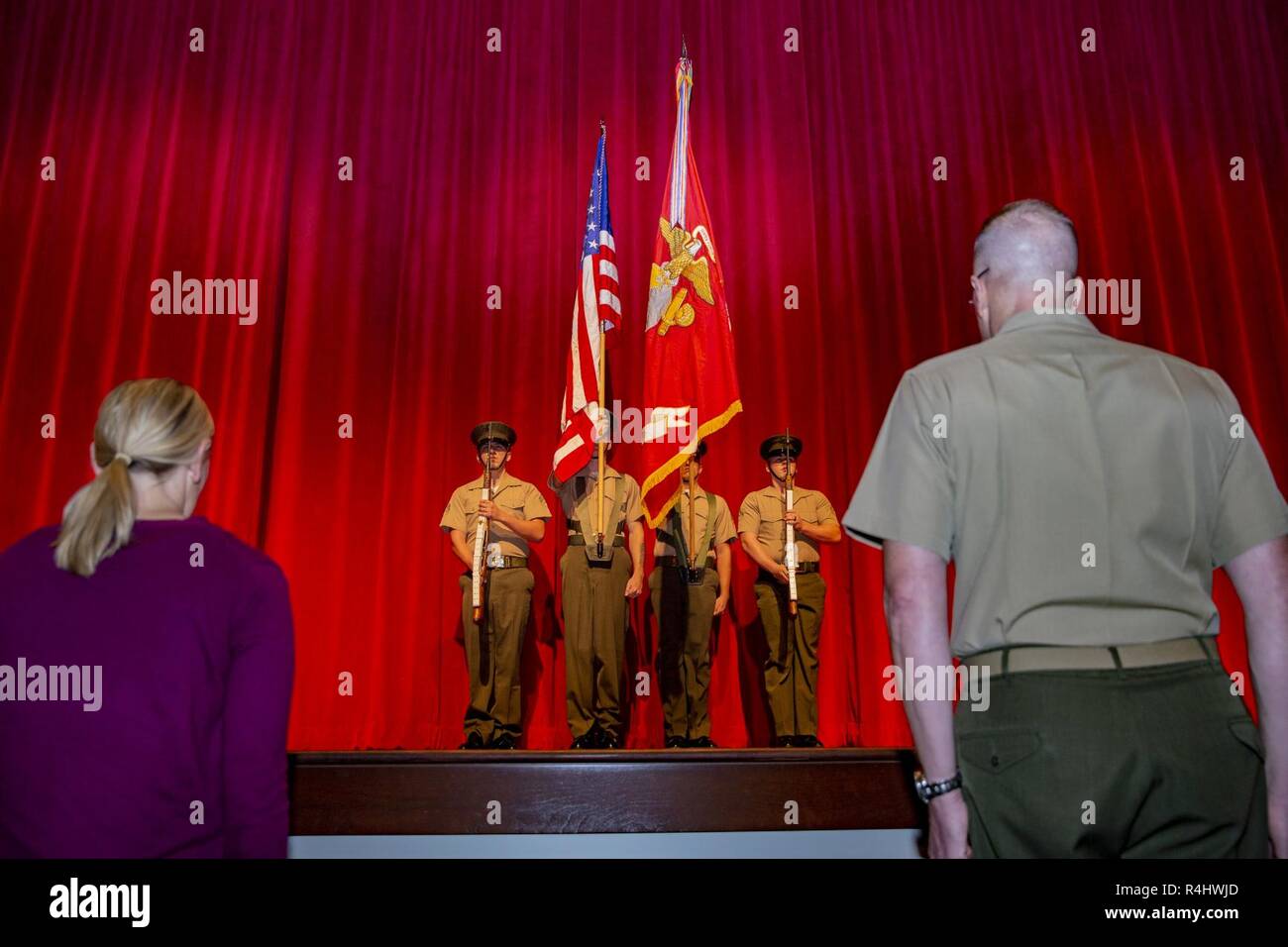 Marine Corps Base Quantico color guard post the colors during a