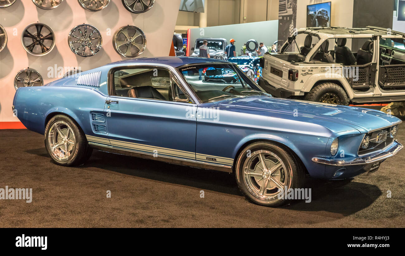 LAS VEGAS, NV/USA - NOVEMBER 2, 2018: A 1967 Ford Ford Mustang GTA at the Specialty Equipment Market Association (SEMA) auto trade show. Stock Photo