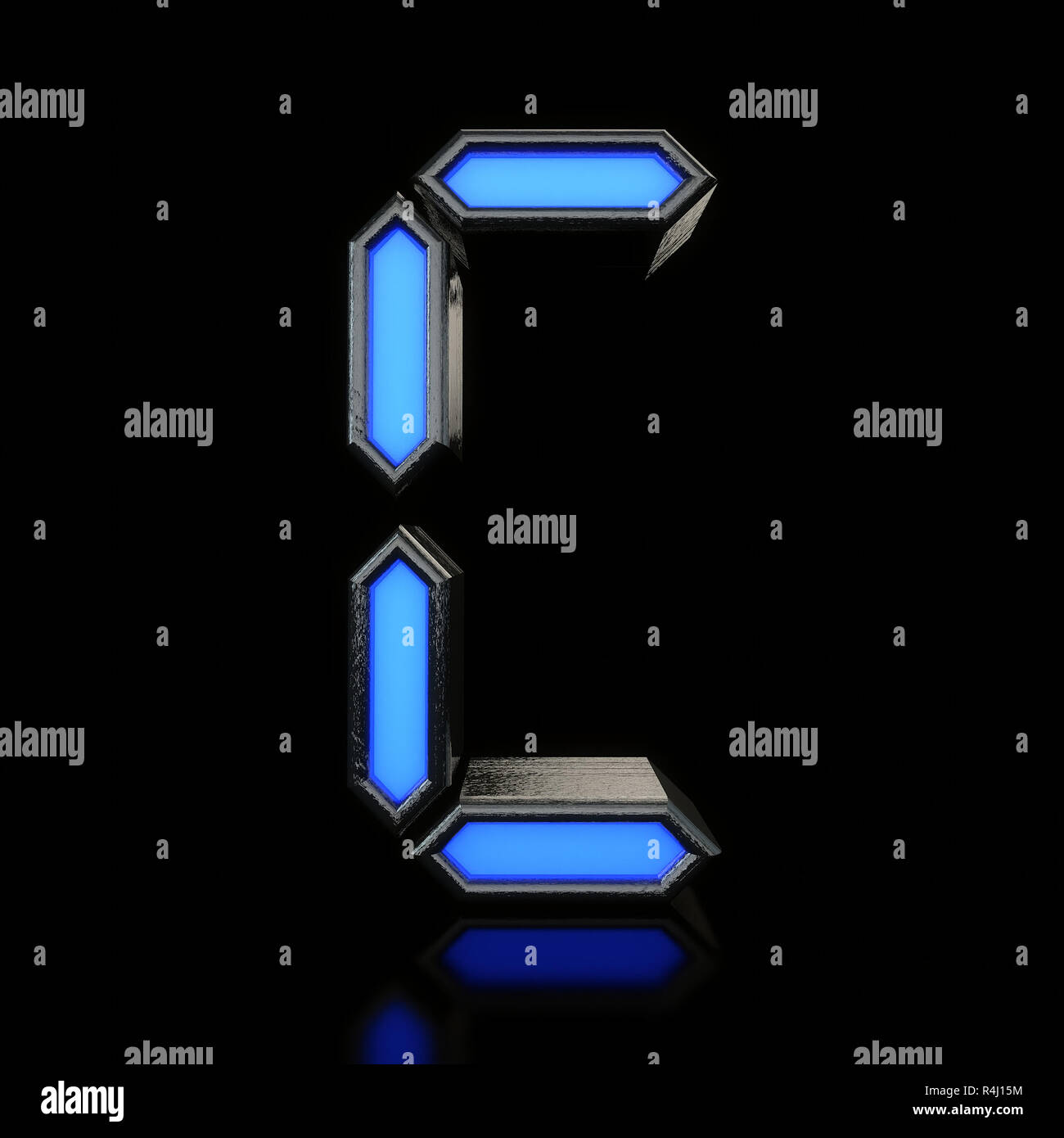 Letter C Futuristic blue neon led digital font. 3D Rendering Stock Photo
