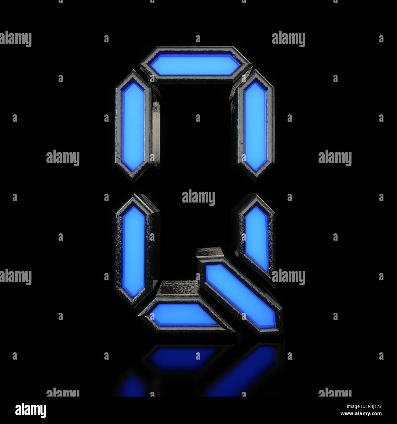 Letter Q Futuristic blue neon led digital font. 3D Rendering Stock Photo