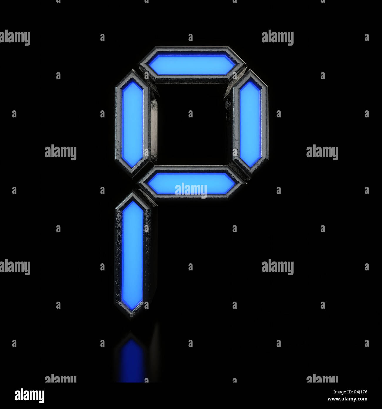 Letter P Futuristic blue neon led digital font. 3D Rendering Stock Photo