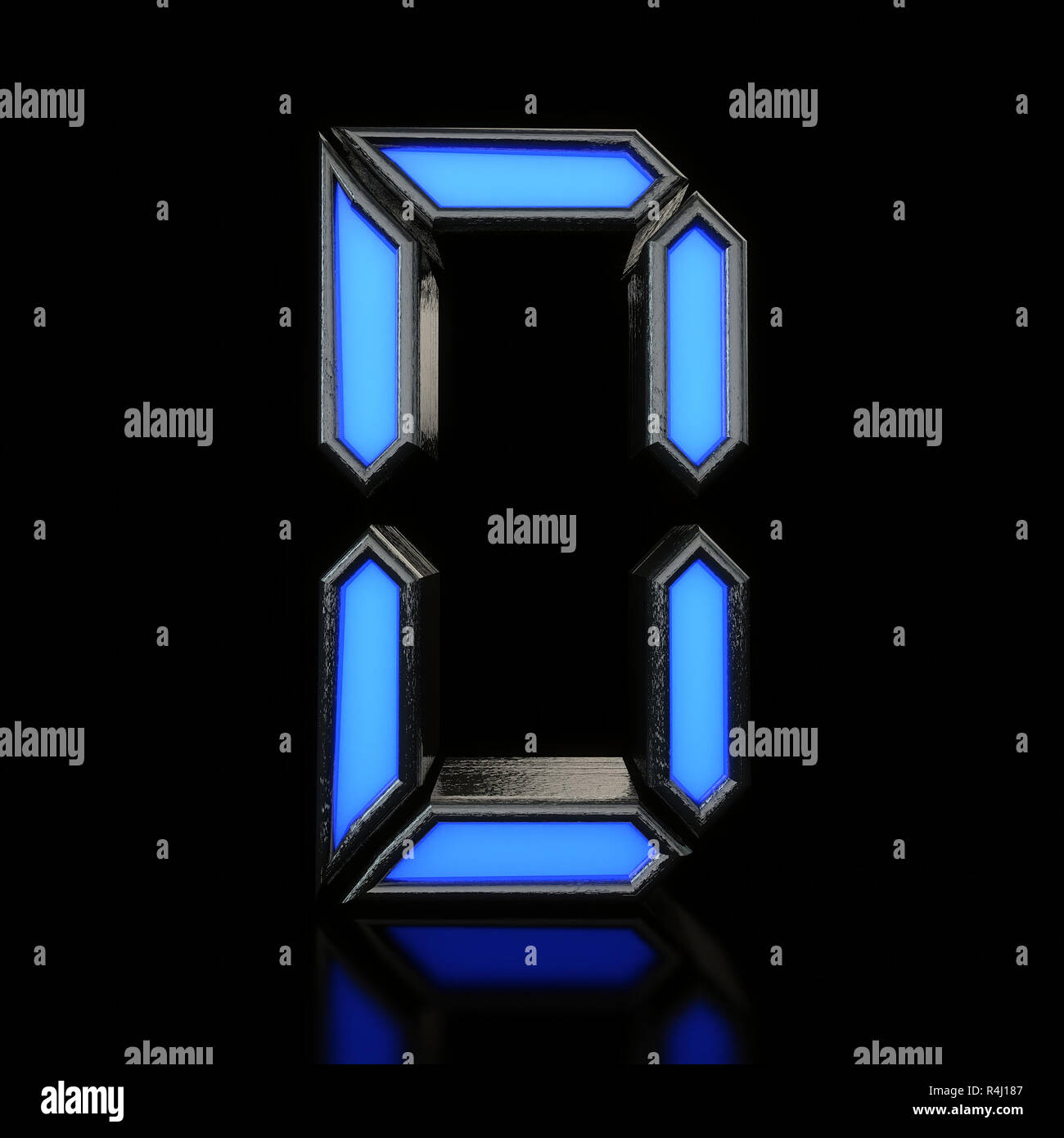 Letter D Futuristic blue neon led digital font. 3D Rendering Stock Photo