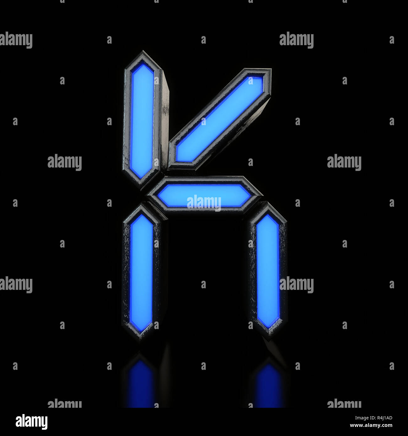 Letter K Futuristic blue neon led digital font. 3D Rendering Stock Photo
