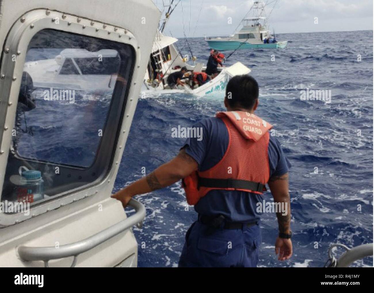 A U.S. Coast Guard Station Honolulu 45foot Response Boat Medium crew