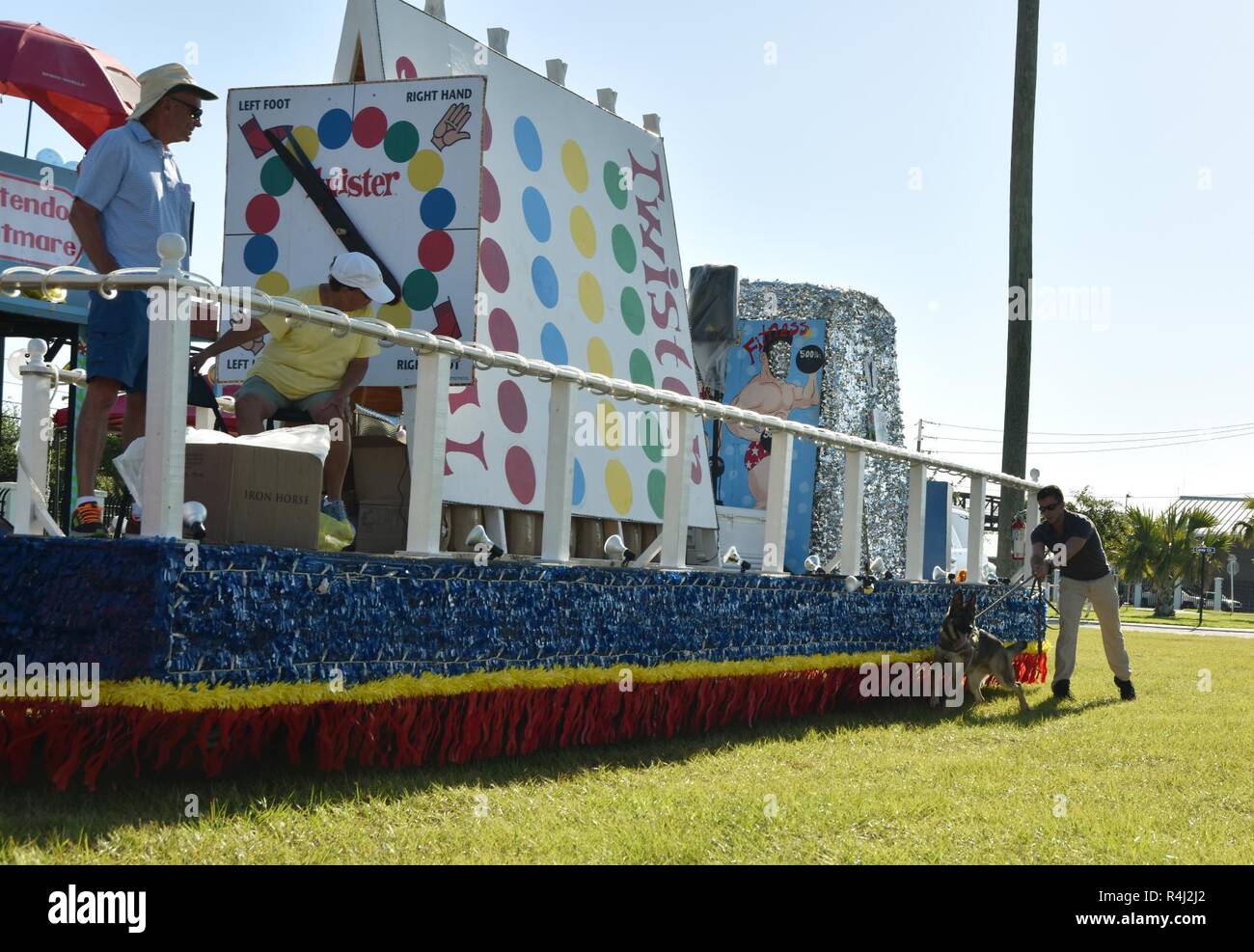 Key West Fla Oct 27 2018 Military Working Dog Grim And His Handler Master At Arms 2nd Class Kyle Bishop Search Fantasy Fest Parade Floats For Explosives Each Year Naval Air Station
