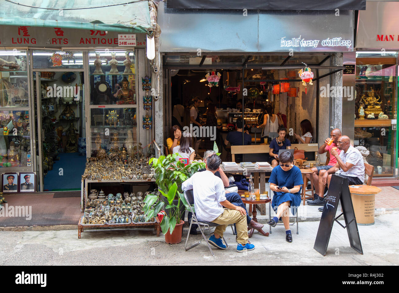 Cafe at Cat Street anitques market, Sheung Wan, Hong Kong Island, Hong Kong, China Stock Photo