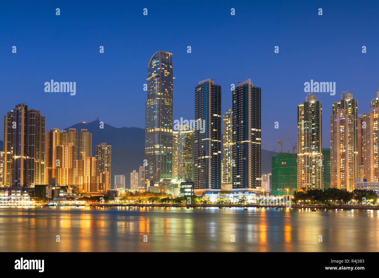 Skyline of Tsuen Wan with Nina Tower at dusk, Tsuen Wan, Hong Kong