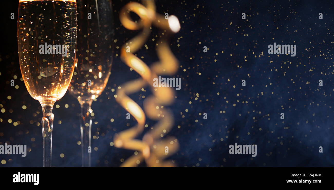 New years eve celebration background with champagne Stock Photo