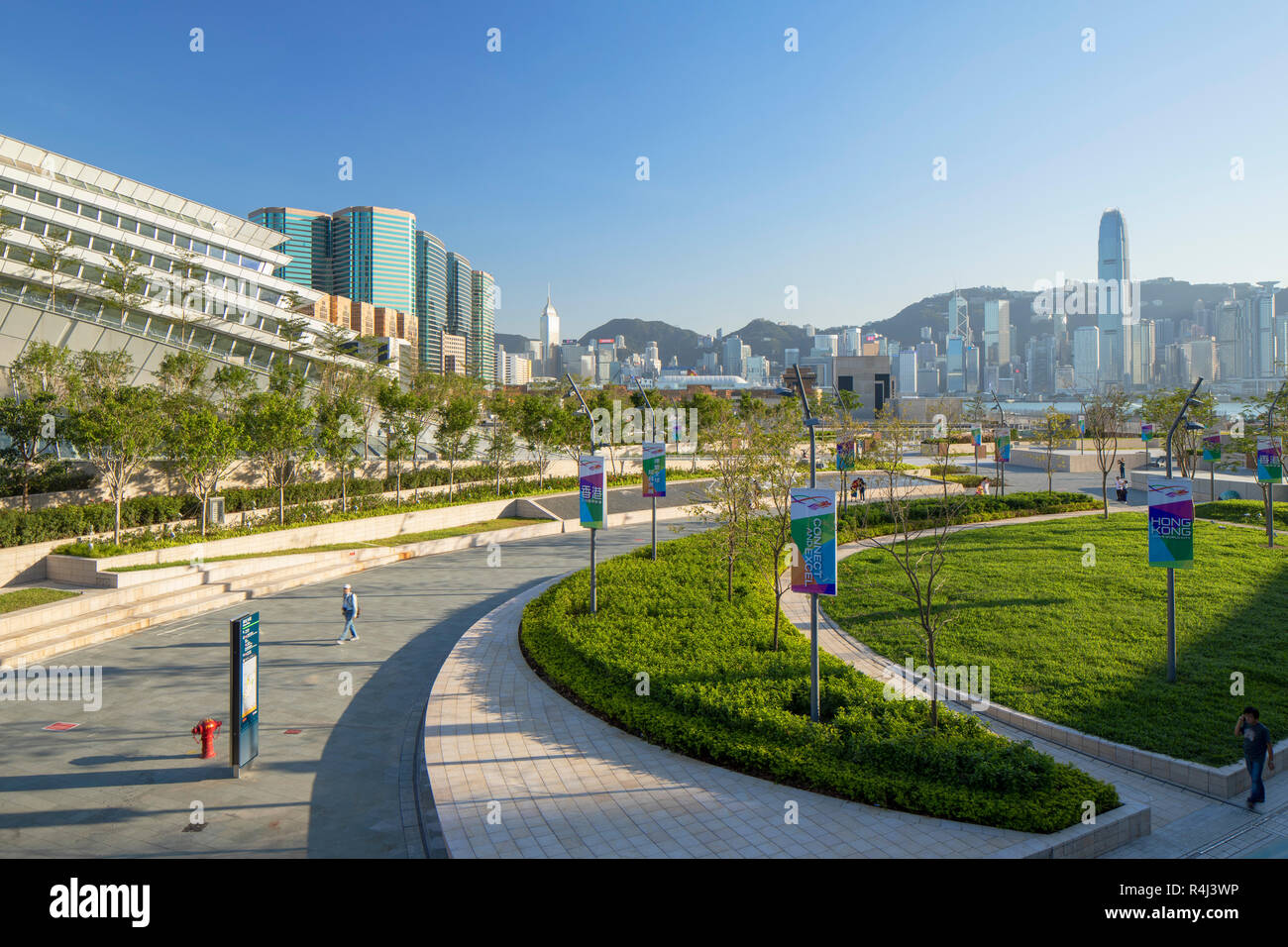 West Kowloon High Speed Rail Station and skyline, Kowloon, Hong Kong Stock Photo