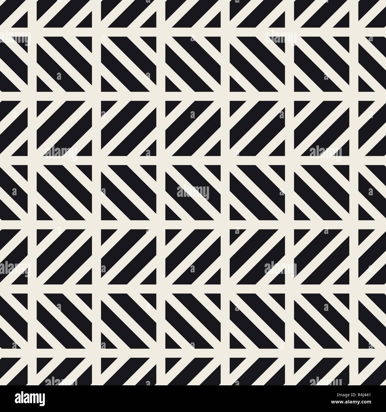 Vector seamless pattern. Stylish monochrome background. Repeating geometric square tiles with slanted stripes. Stock Vector