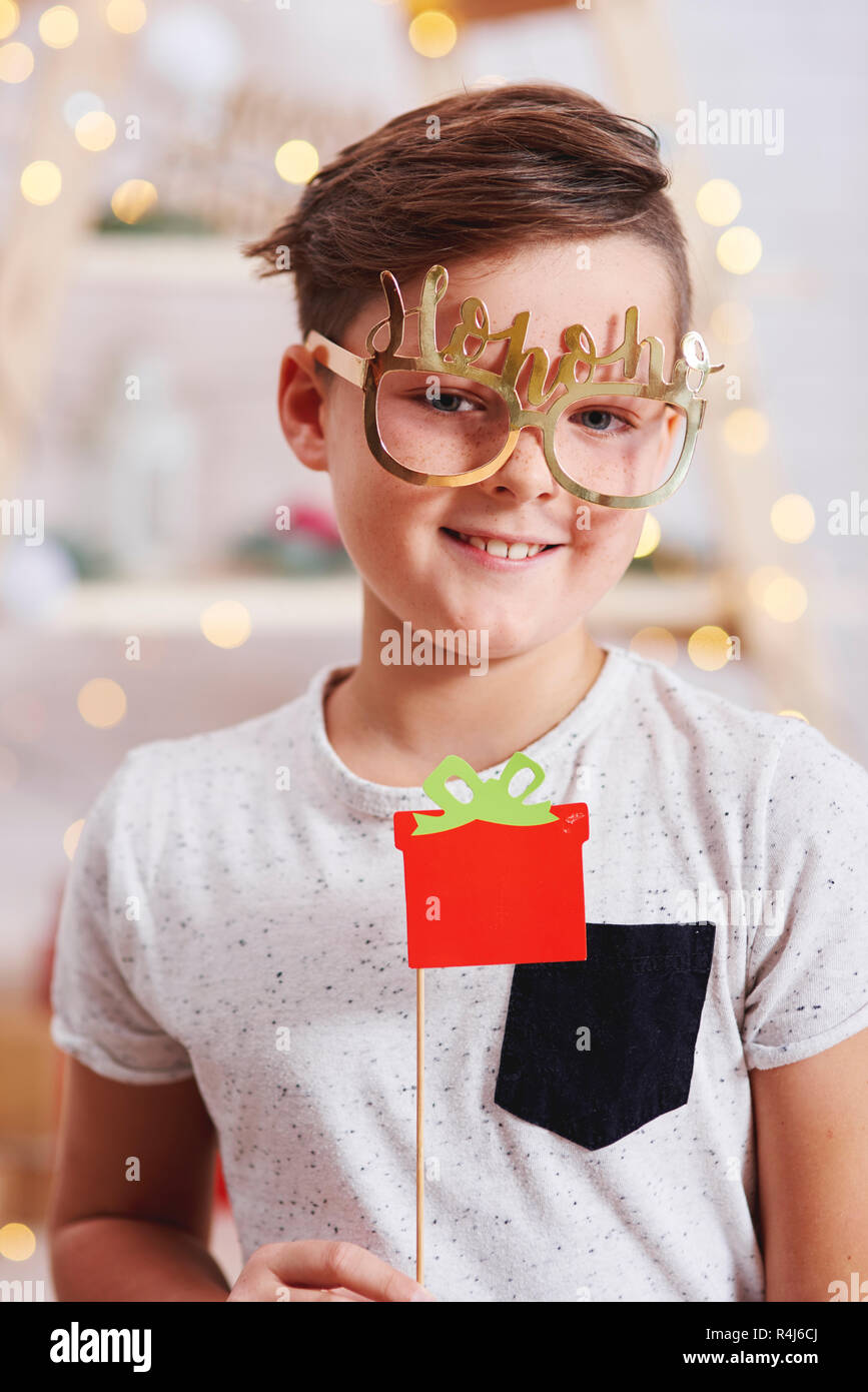 Portrait of happy boy in christmas time Stock Photo