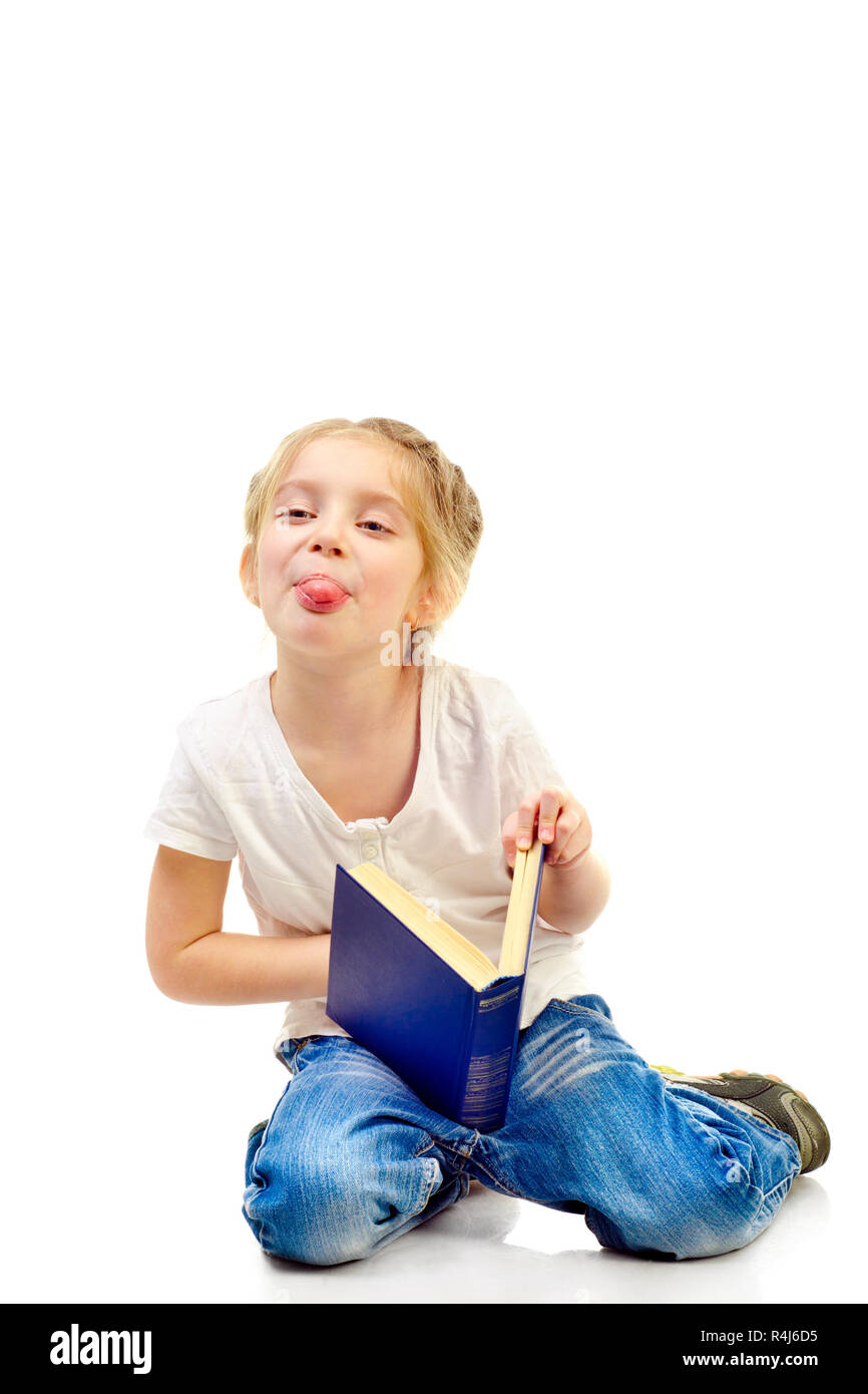 little girl reading book isolated on a white background Stock Photo - Alamy