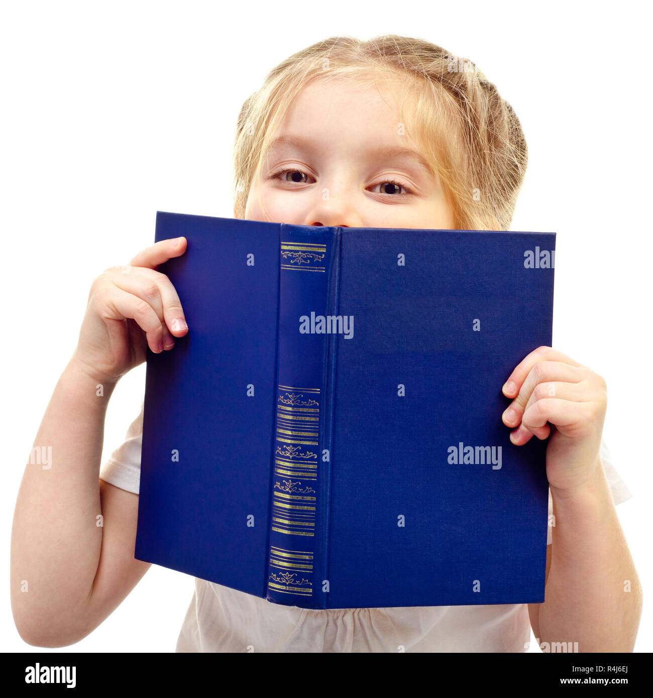 little girl reading book isolated on a white background Stock Photo - Alamy