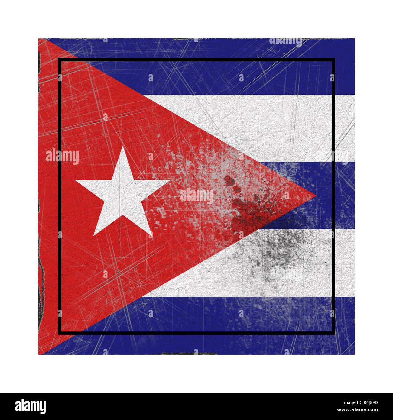 3d rendering of an old Cuba flag in a concrete square Stock Photo