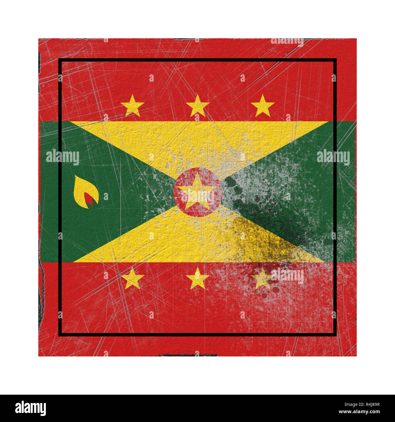 3d rendering of an old Grenada flag in a concrete square Stock Photo