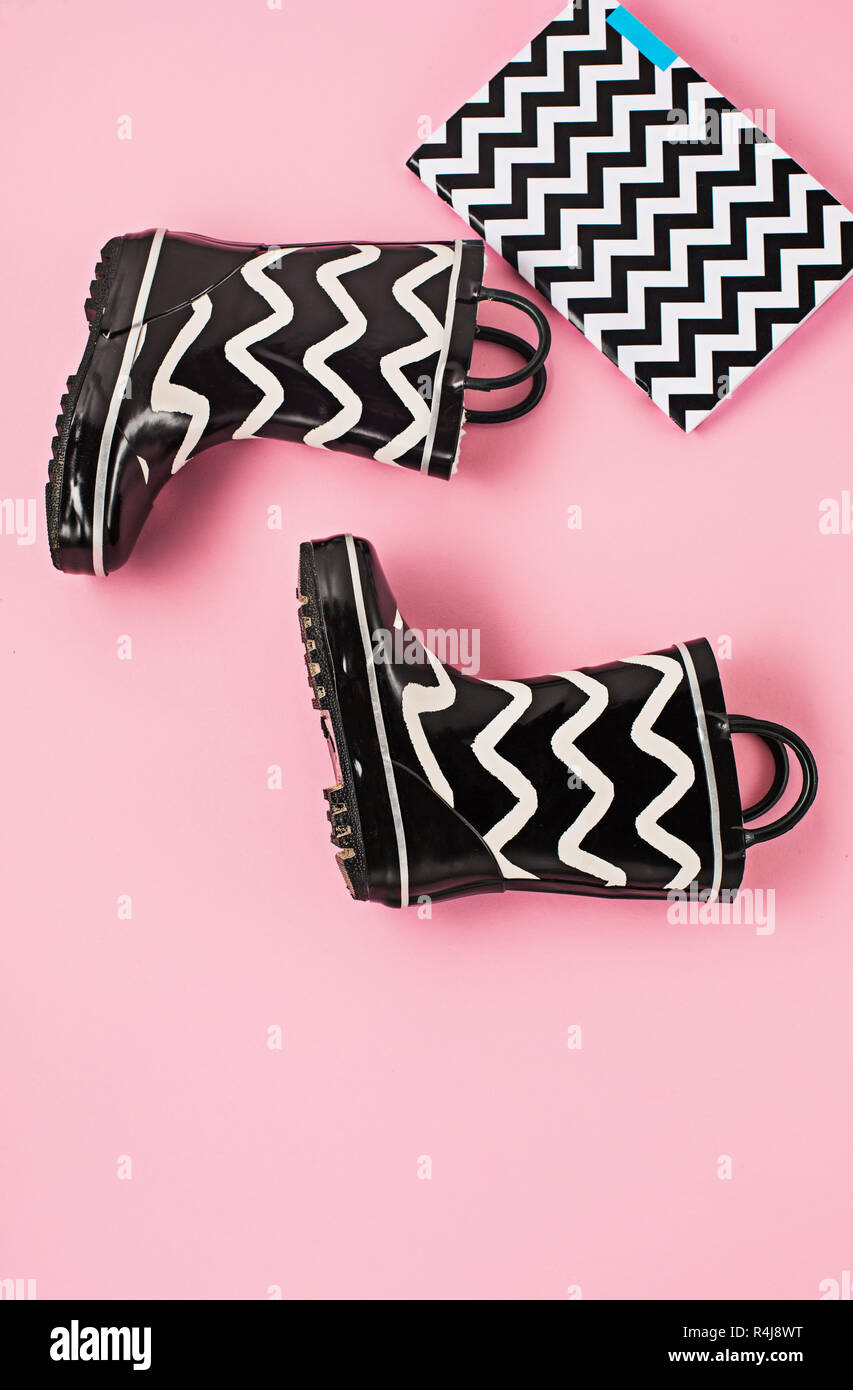 The Black and white rubber boots or gardening boots Stock Photo Alamy