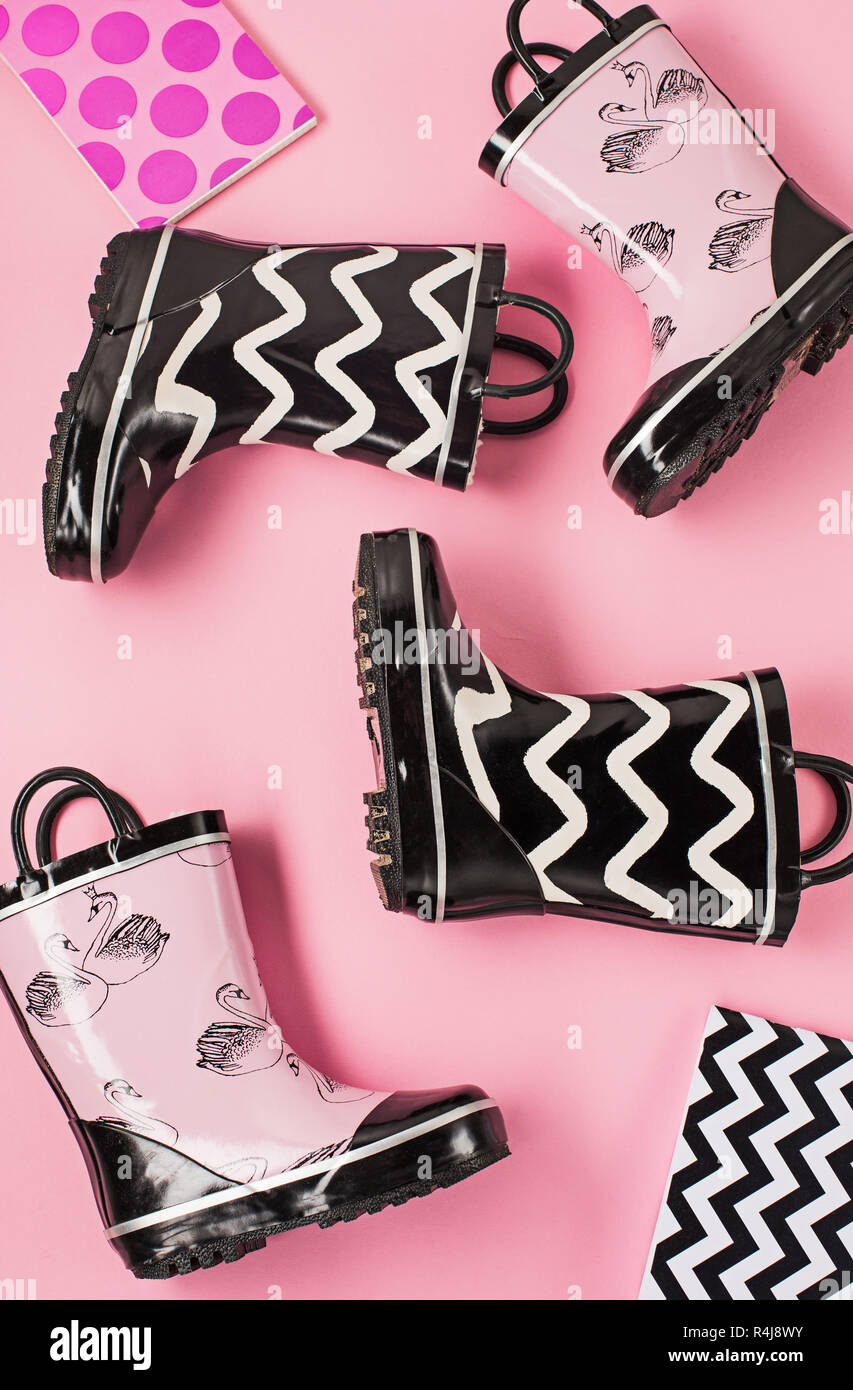 The Black and white rubber boots or gardening boots Stock Photo Alamy