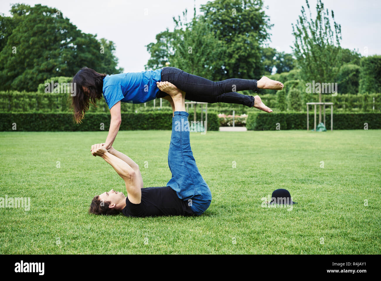 Acrobats in a park in Copenhagen Stock Photo