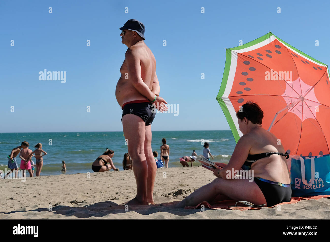 Family beach life in Spain. Stock Photo