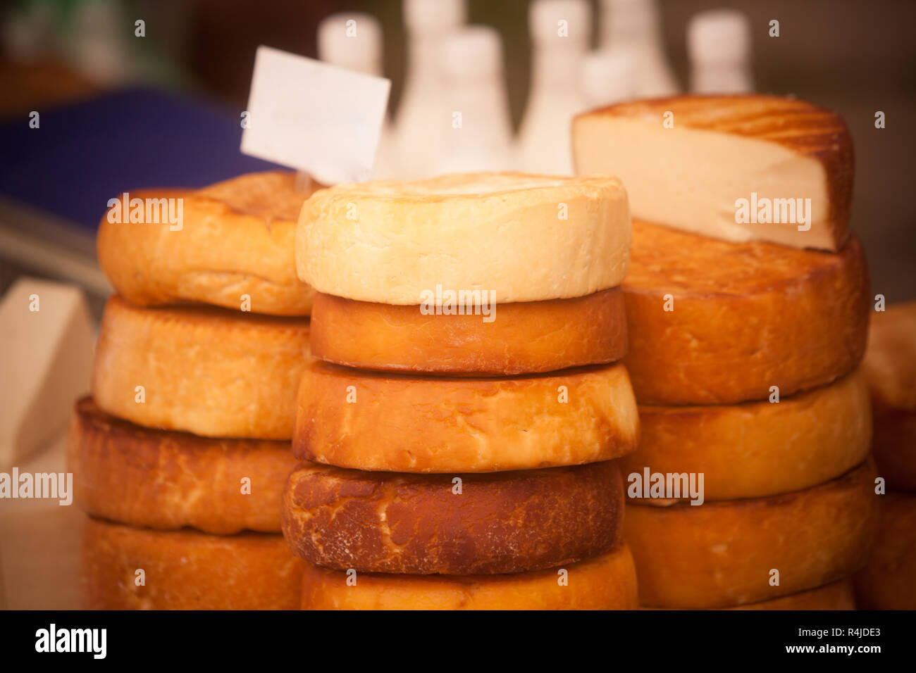 Pile of home made round cheese Stock Photo - Alamy
