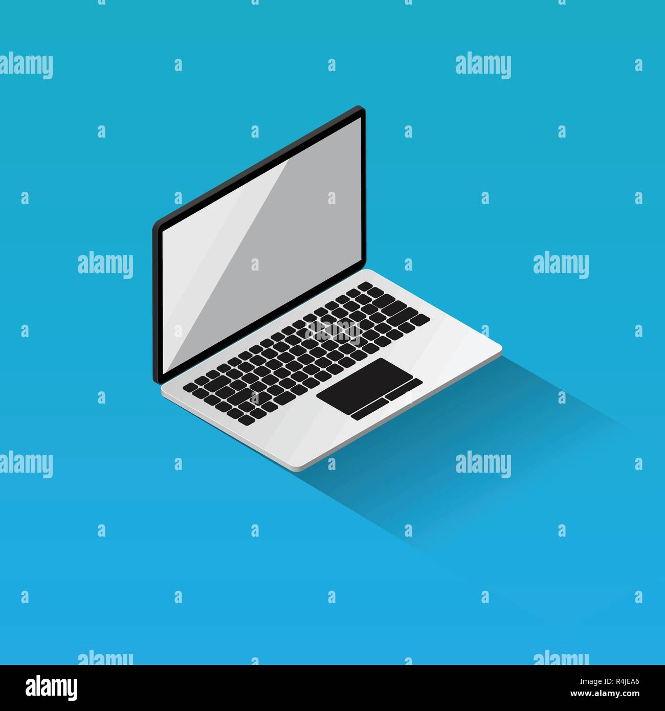 Isometric Laptop Flat design vector icon on Blue background Stock Vector