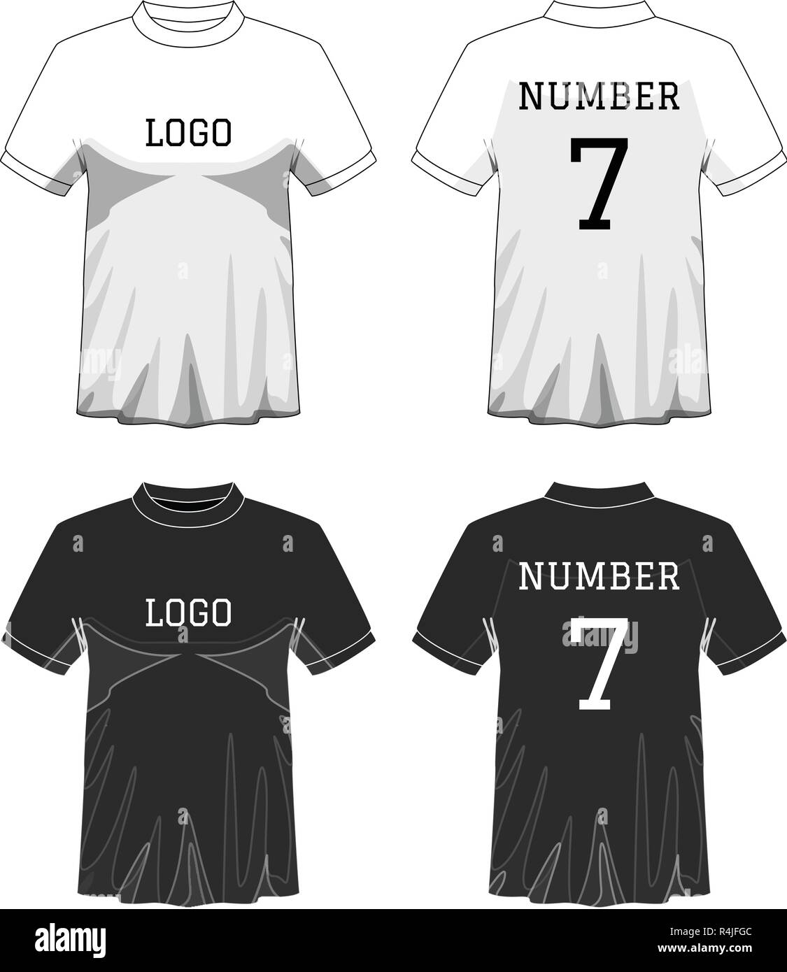 Sport Men's t-shirt with short sleeve in front and back views. Black and White or Design editable color. Mock up of sport wear concept. Sport and Fash Stock Vector