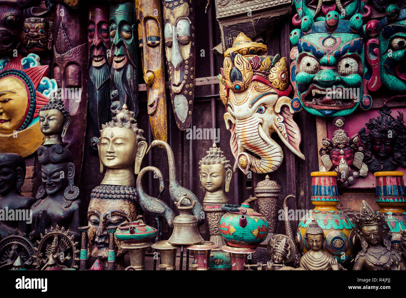 Souvenirs in street shop at Durbar Square in Kathmandu, Nepal. Stock Photo