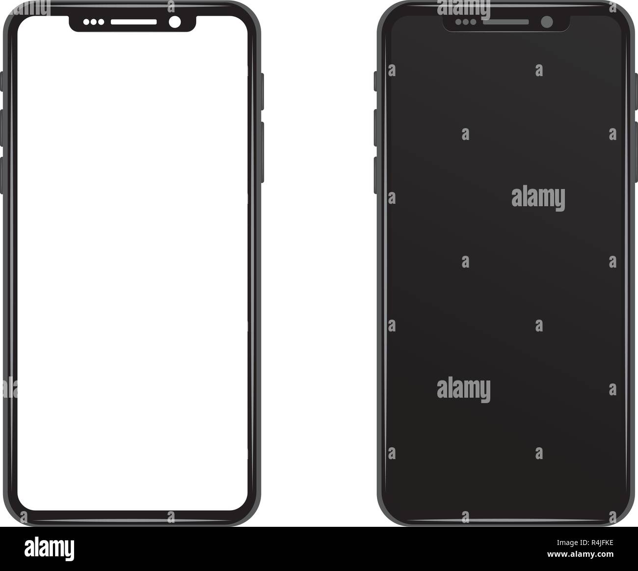 Black gray slim phone with White and black blank screen wallpaper. Realistic vector illustration mock up. New smartphone model. modern futuristic desi Stock Vector