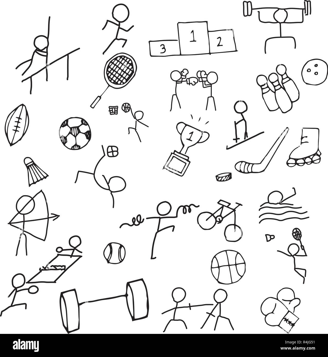 images Olympic Games Drawing For Kids https www alamy com sport doodle art icon set thin line icon for sea game and olympic game hand drawn graphic design art exercise and competition concept image226601229 html