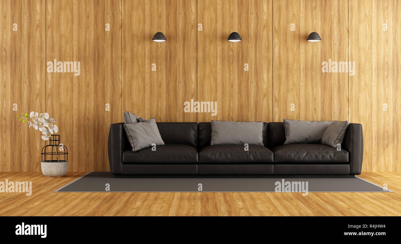 Wooden room with sofa Stock Photo