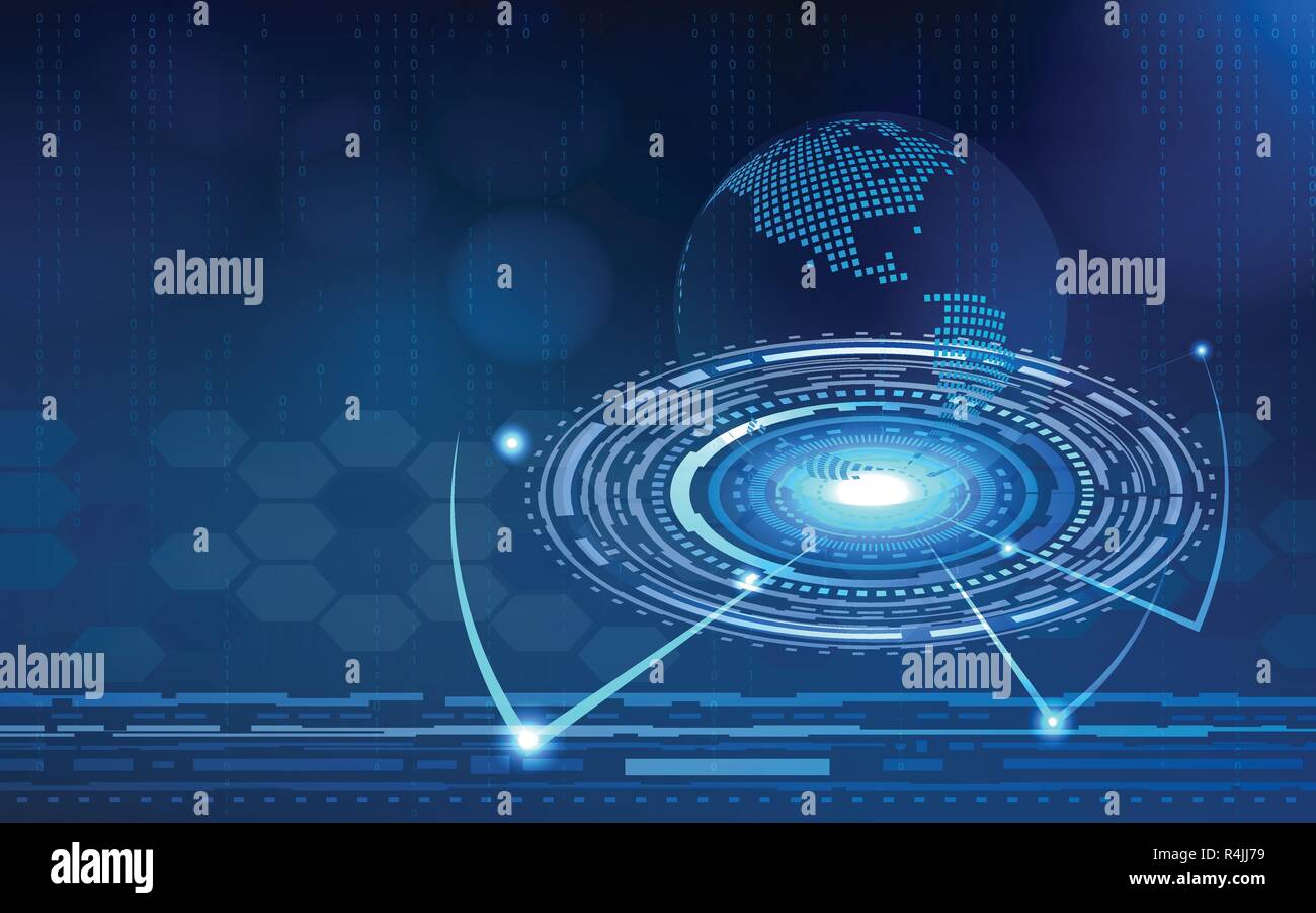Blue technology circle and computer abstract background with blue and ...