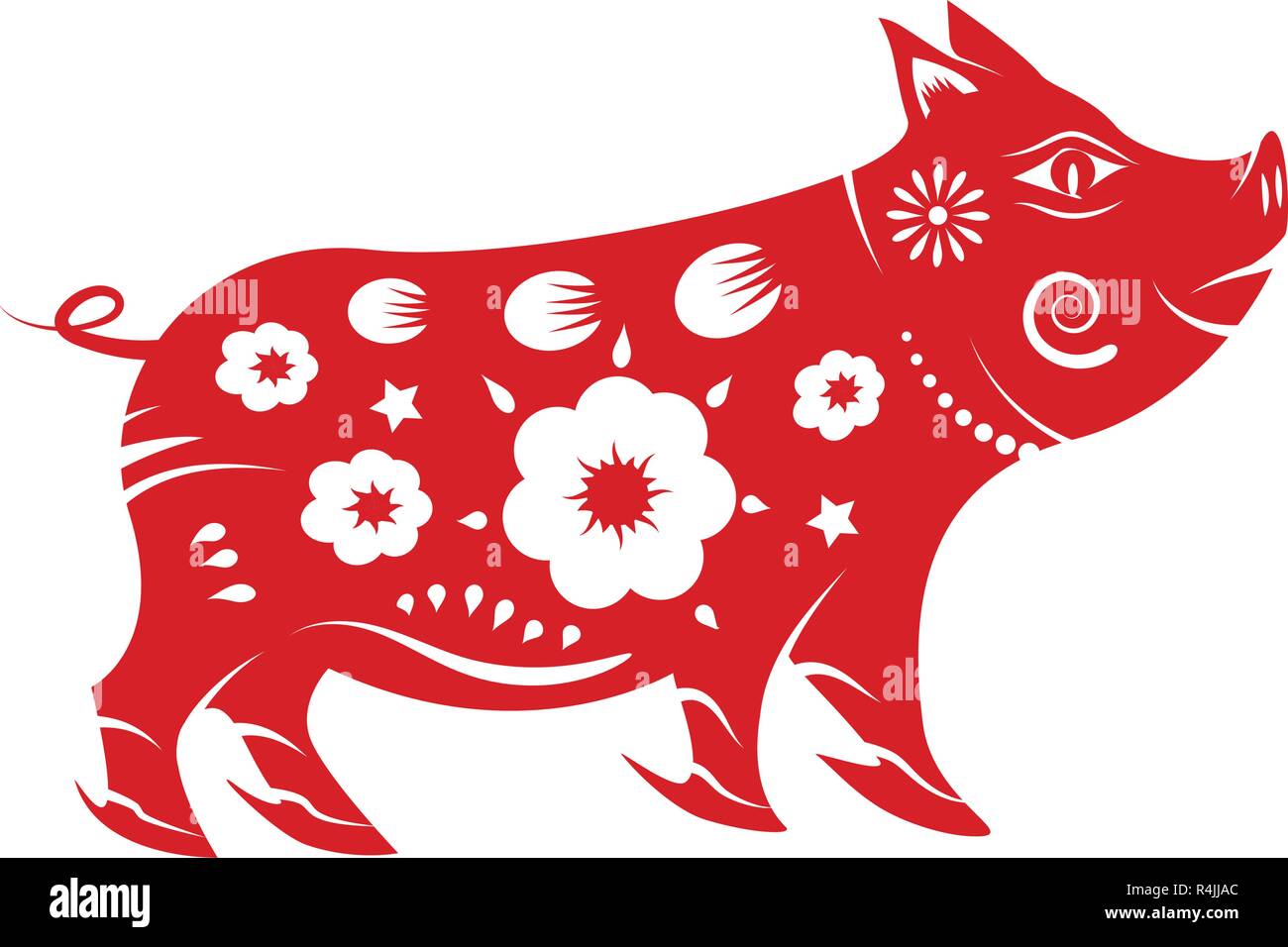 Pig zodiac. Chinese new year 2019 concept. Paper art and graphic design theme. Stock Vector