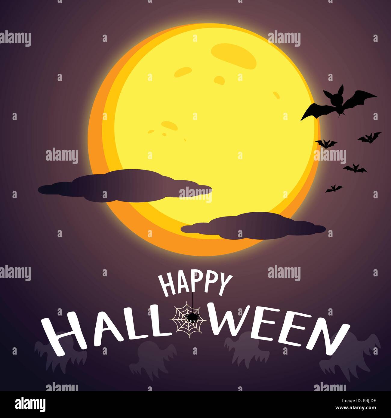 Happy Halloween message graphic design background with super moon and